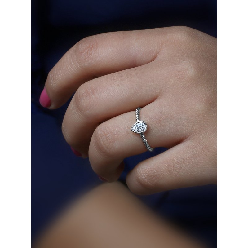 Diamond Cluster Promise Ring 1/20 Ct TDW S925 Sterling Silver Pear Shape