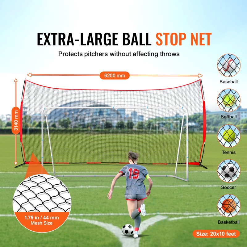 Ball Sports Barrier Net 20x10 ft with Carry Bag for Baseball Softball Soccer
