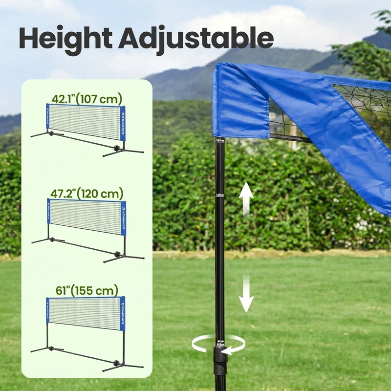 Adjustable Height Badminton Volleyball Pickleball Net 13ft Nylon Portable Foldable