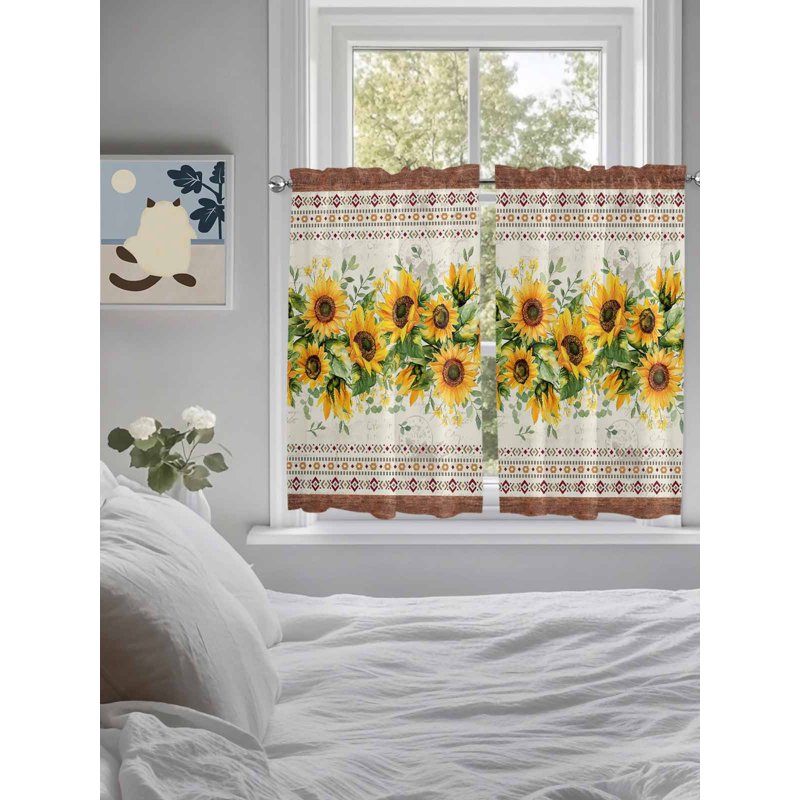 Farmhouse Sunflower Tier Curtains - Light-Filtering Window Treatment for Bedroom & Bathroom