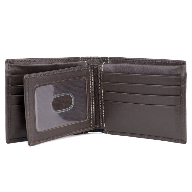 Men's Leather Wallet with Multiple Card Slots and ID Windows - Brown
