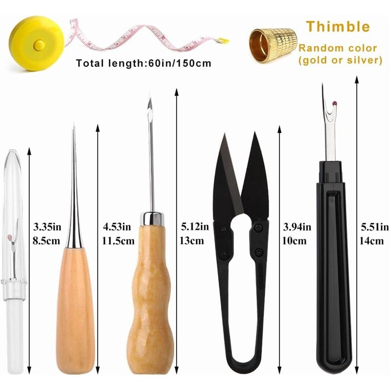 Heavy Duty Sewing Kit with Needles, Awl & Repair Tools for Upholstery & Leather