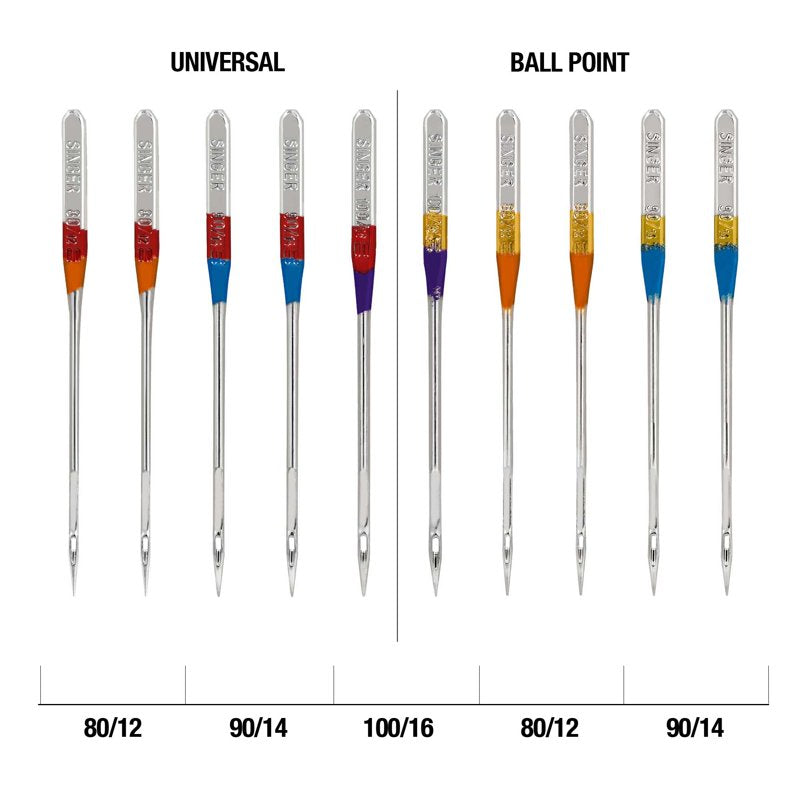 Universal & Ball Point Sewing Machine Needles Set - 10 Pack for All Fabrics