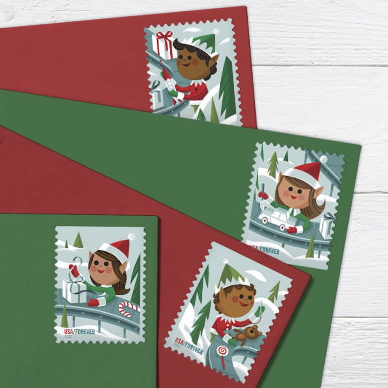 Holiday Elves USPS Forever Postage Stamps Book of 20 First Class Christmas
