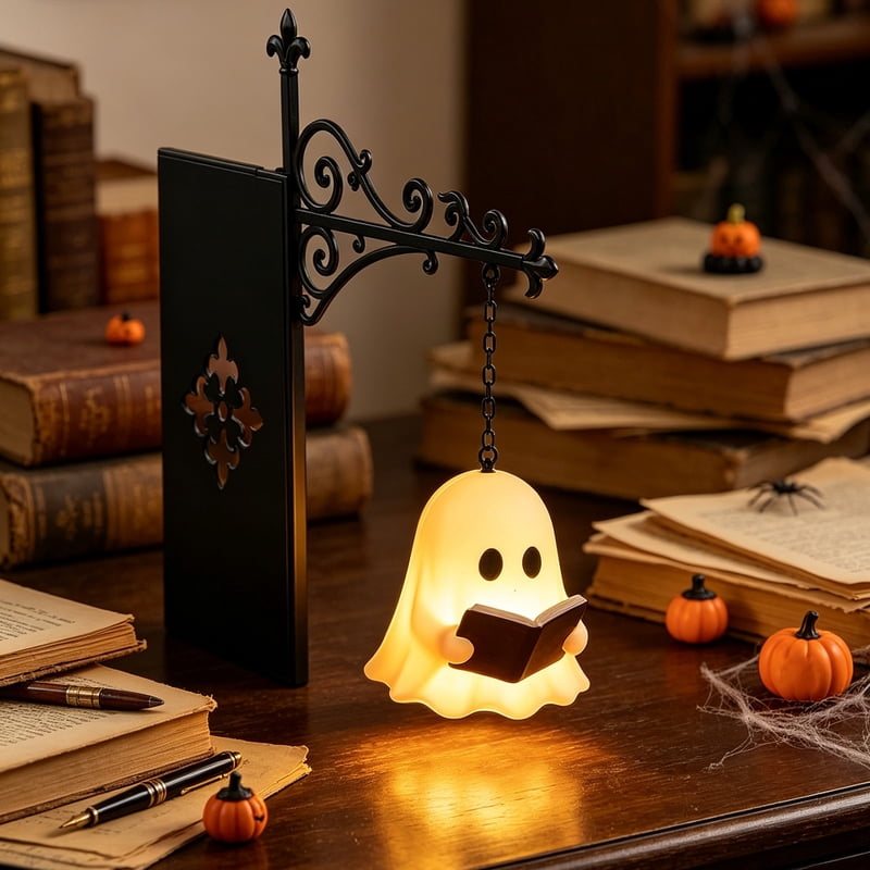 Ghost Library Decorative Bookshelf Lighting - 9.3 Inch Reading Ghost Shelf Insert (Variation: Ghost Lamp-12-Bookshelf)