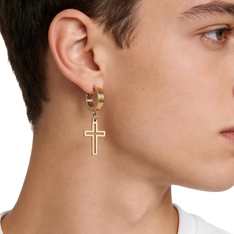 Men's 3-Piece Gold Plated Earring Set Stainless Steel Versatile Jewelry