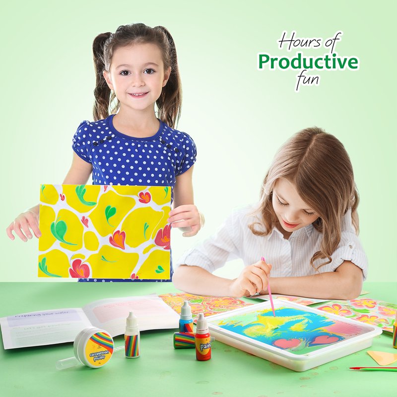Kids Marbling Art Kit with Water Paints, Guide & Accessories — Creative Craft Supplies for Ages 8-12