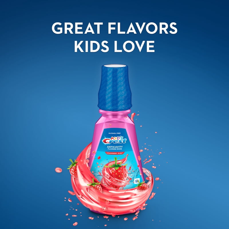 Kids Fluoride Mouthwash with Strawberry Flavor - Alcohol-Free, 2 Pack