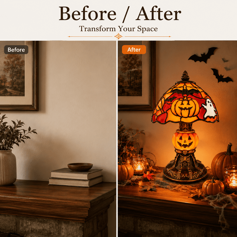 Halloween Pumpkin Ghost Table Lamp 7-Inch Jack O Lantern Desk Light for Shelf Bedroom Decor