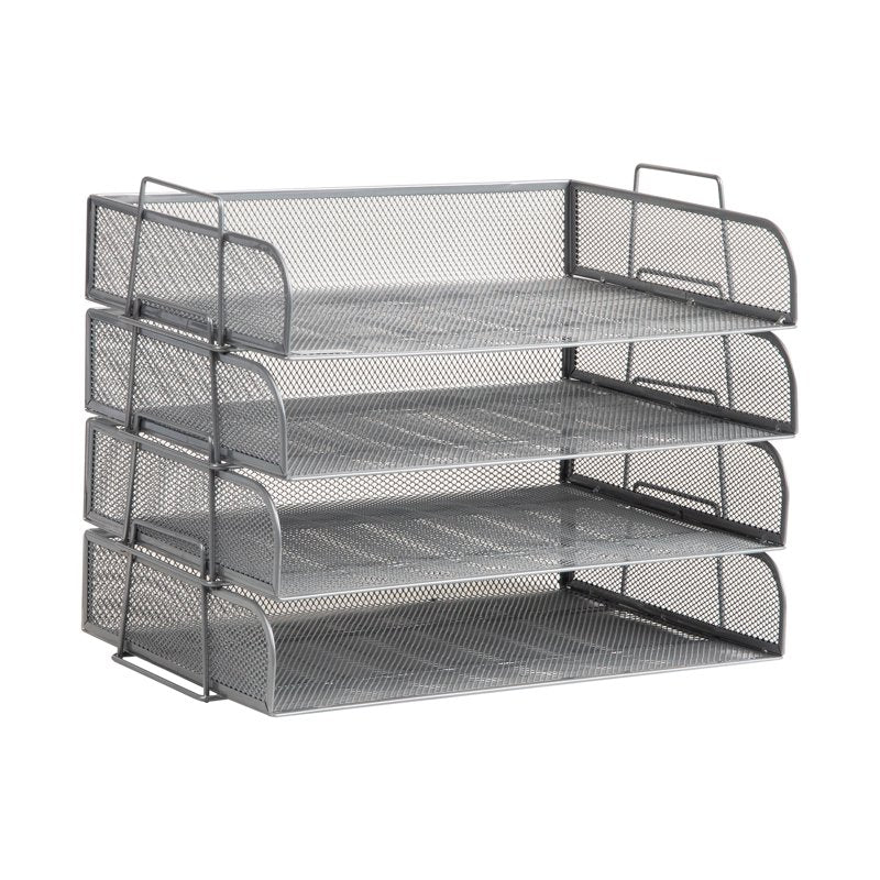 Stackable Desktop Organizer Tray Set - Metal Mesh File Holders, 4-Piece