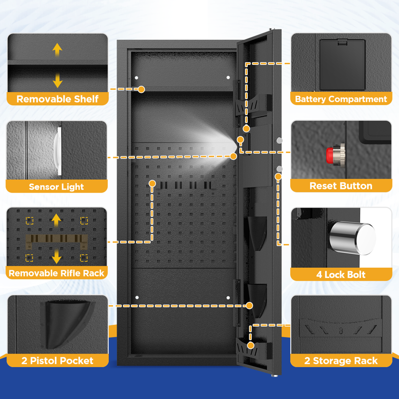 12-15 Gun Cabinet Safe with Quick Access & Removable Shelves