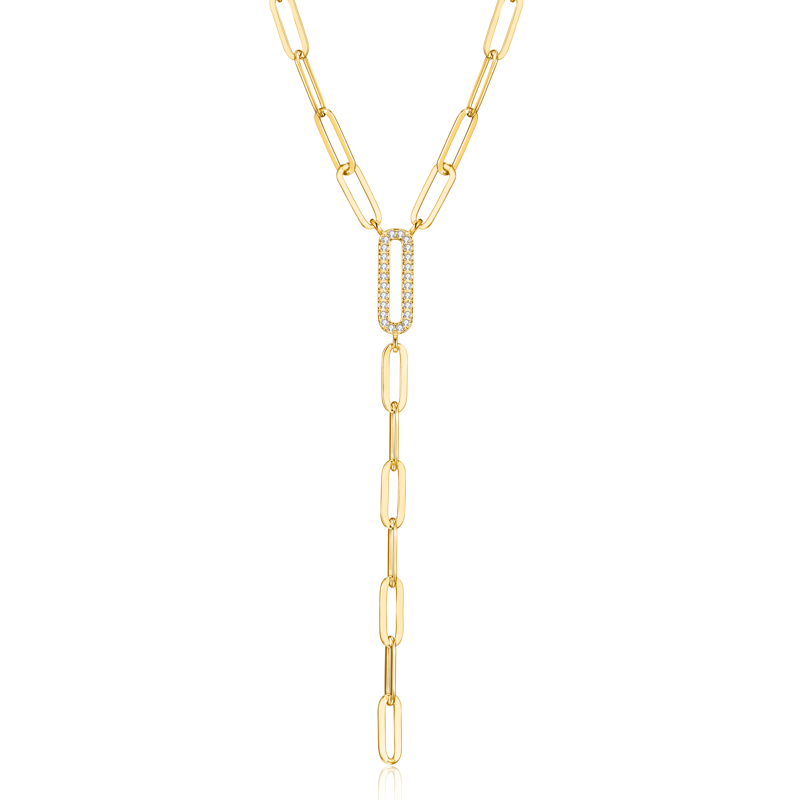 Gold & Silver CZ Paperclip Necklace 18-Inch Lariat with Extension - Hypoallergenic Jewelry for Women