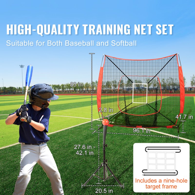 7x7 ft Baseball Softball Practice Net with Batting Tee & Carry Bag
