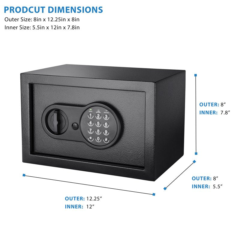 Compact Digital Keypad Safe 0.36 Cu Ft Security Lockbox for Home & Office