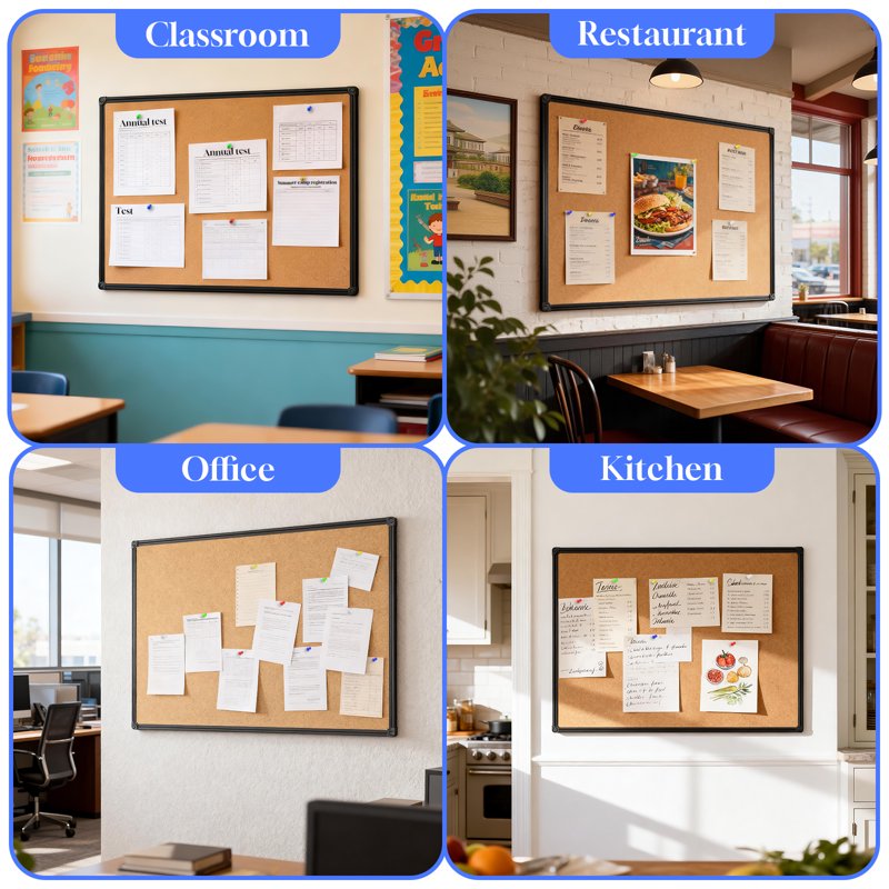 Large Cork Board Bulletin Board for Wall 35x23 Inches with Black Aluminum Frame Office Home