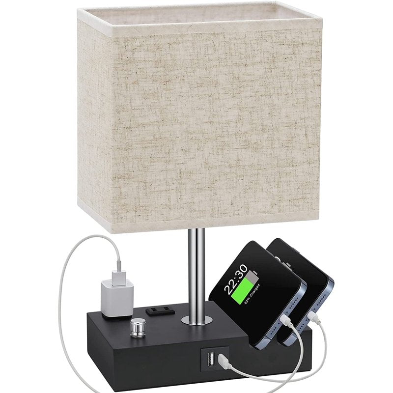 Dimmable Bedside Table Lamp with Dual USB Charging Ports - Modern Nightstand Light