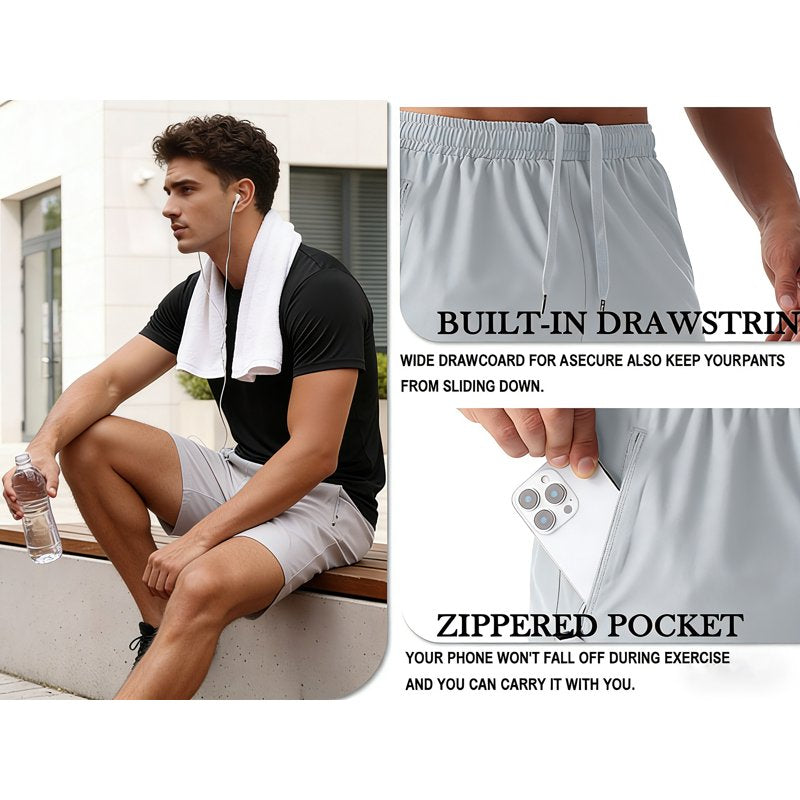 Men's Athletic Running Shorts Quick Dry with Zipper Pockets - Lightweight Workout & Basketball Shorts