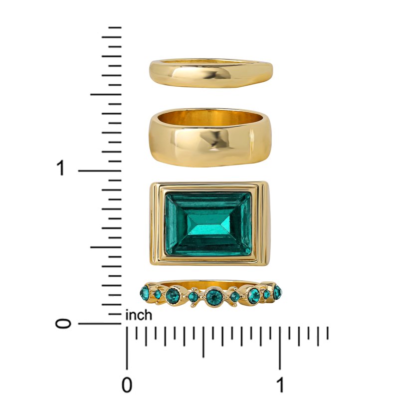 Jessica Simpson Women's 4-Pack Gold-Tone Stackable Ring Set with Emerald Stone
