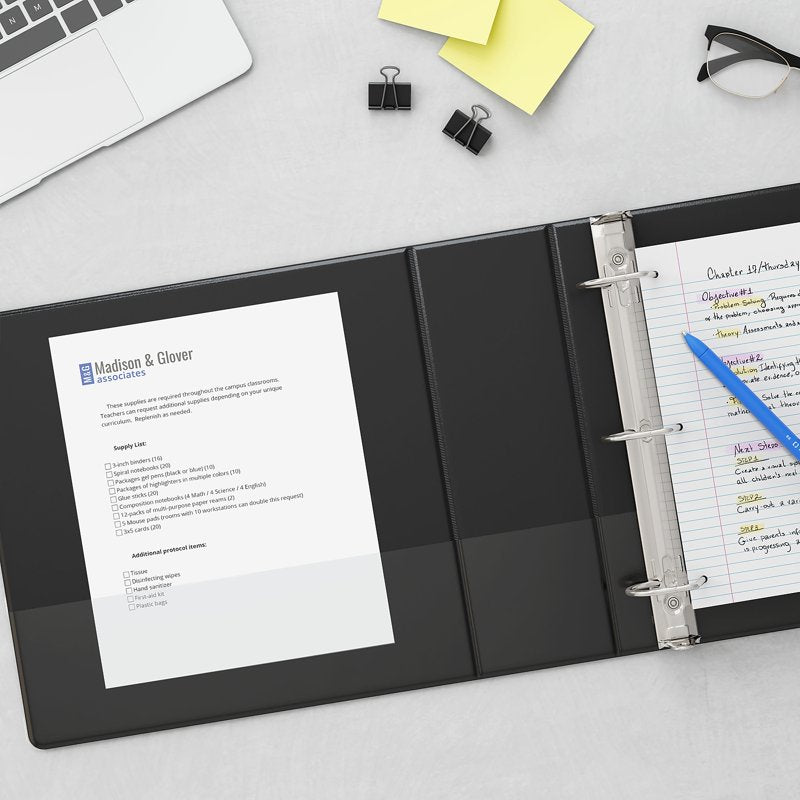1/2-Inch 3-Ring View Binder for Documents - Black, Holds 120 Sheets