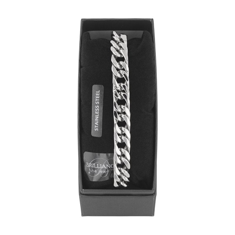 Men's Silver-Tone Stainless Steel Curb Link Bracelet 8.5 Inch - Timeless Men’s Jewelry