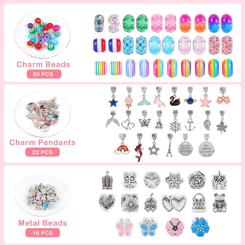 Kids Jewelry Making Kit for Girls, 68 Pcs Craft Set with Bracelets & Charms