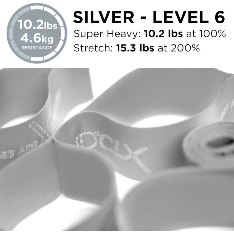 Heavy Resistance Exercise Band with Loops - 5 FT, Silver, Level 7, Non-Latex
