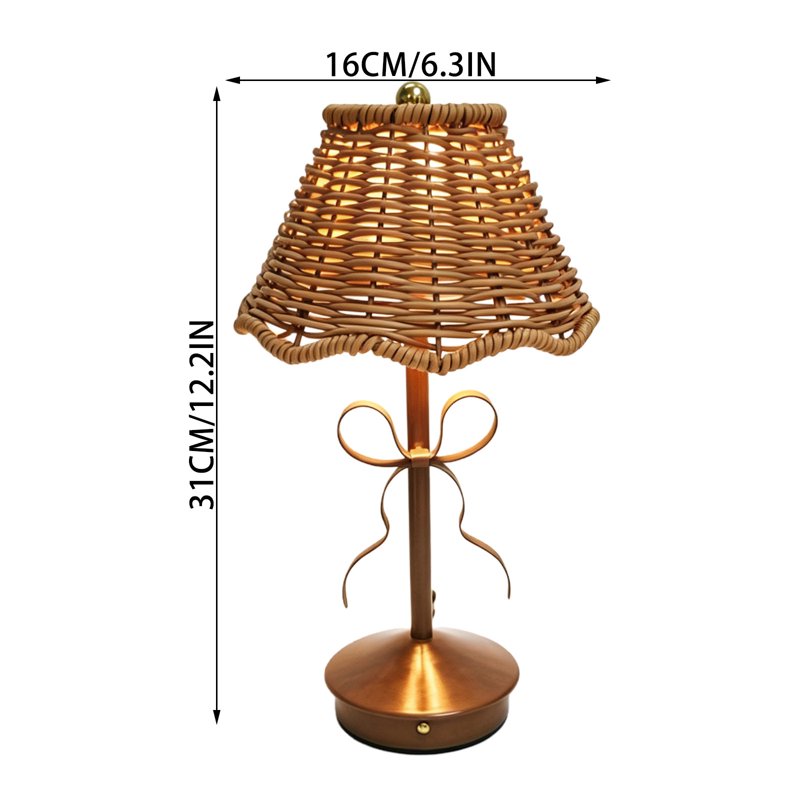 Cordless Rattan LED Table Lamp with Touch Dimming - Nightstand & Decor Light