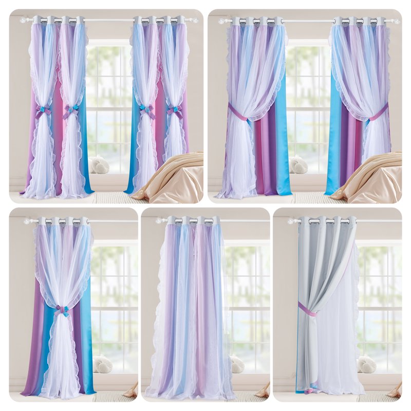 Colorful Rainbow Double Layer Room Darkening Curtains for Kids Bedroom
