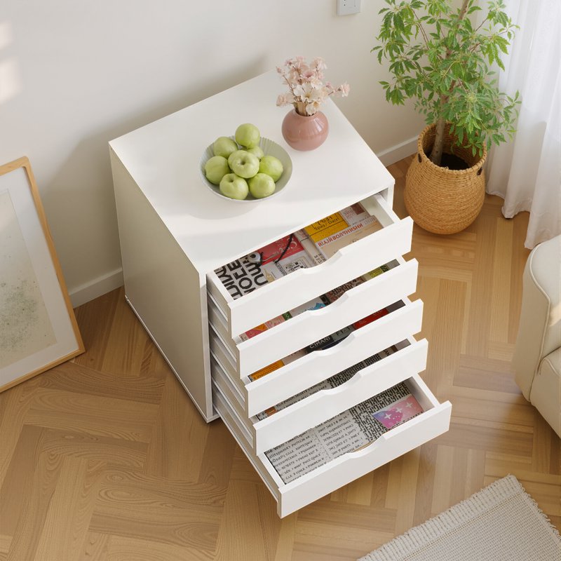 Mobile File Cabinet & Storage Cart - 5 or 7 Drawers, Wood & Steel Frame