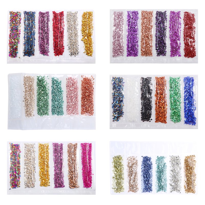 Glitter Irregular Glass Chips for Resin Crafts Jewelry Filling - 6 Colors