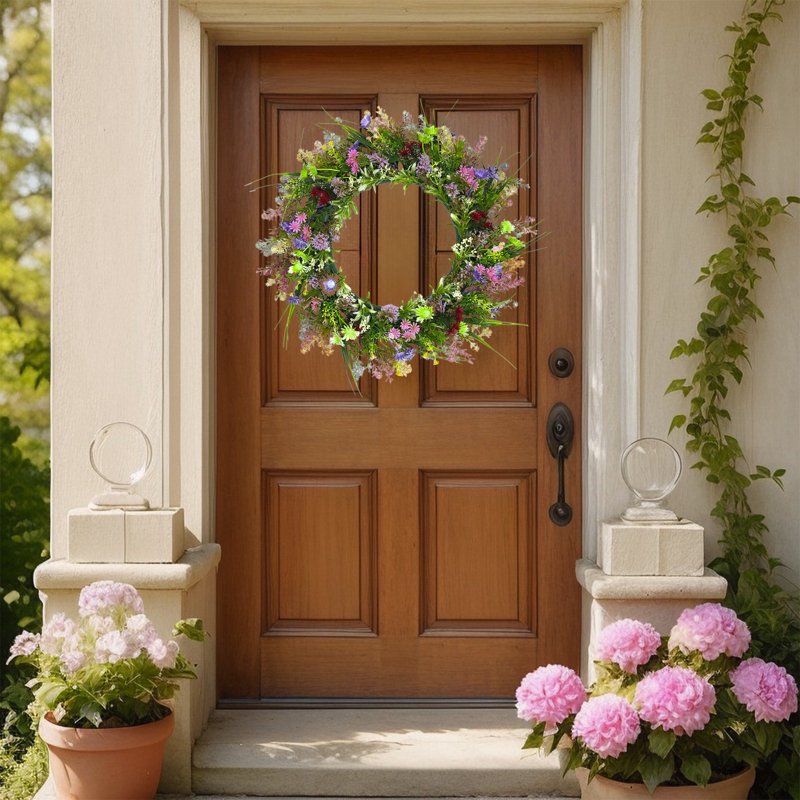 All-Season Artificial Wreath with Frosted Greenery and Berries - 15 Inch Indoor Outdoor Door Decor