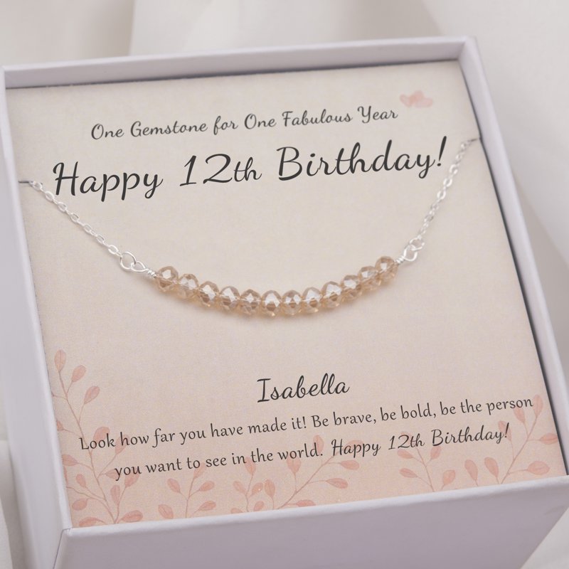 Sterling Silver Beads Necklace for Girls - 12th Birthday Gift with Personalization