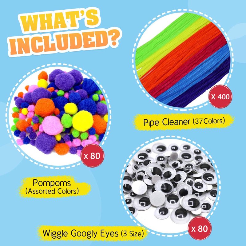 Craft Pipe Cleaners with Googly Eyes - 560 Pieces, 37 Colors for DIY Art & Craft Projects