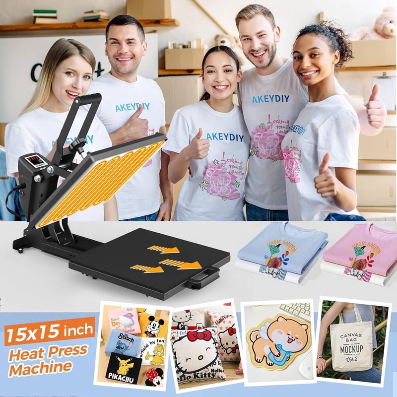 15x15 Clamshell Heat Press Machine with Slide-Out Design for Sublimation Transfers