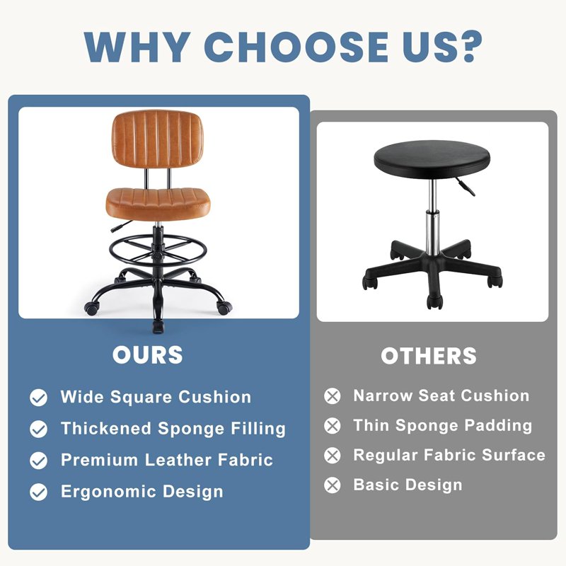 Adjustable Tall Office Drafting Chair with Foot Ring - Swivel Task Chair for High Desks