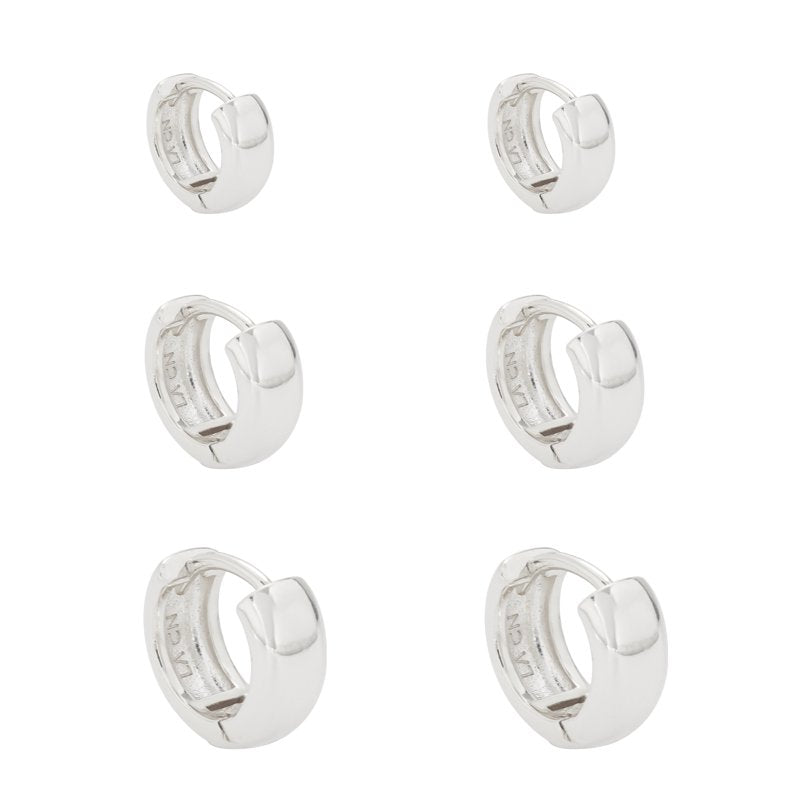 Women’s Silver-Plated Hoop Earring Set - 3 Pairs, Demi-Fine Jewelry