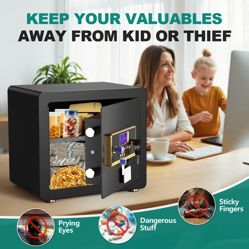 1.5 Cu Ft Digital Home Security Safe with Fireproof Waterproof Bag & Adjustable Shelf