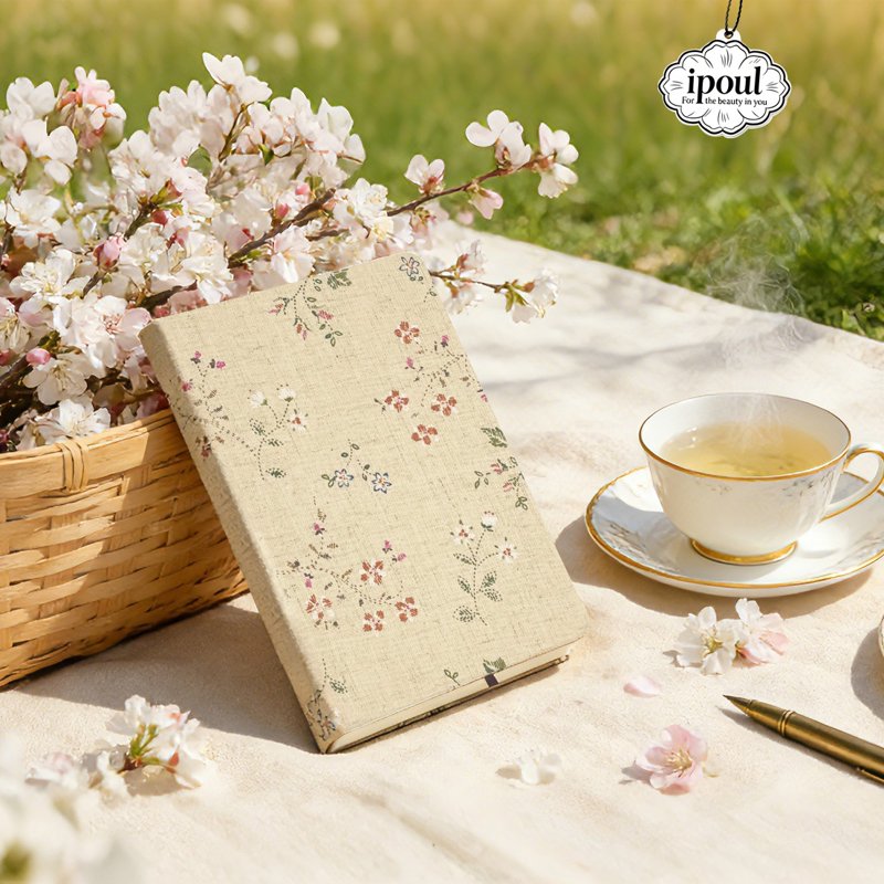 Floral Linen Notebook with Lay Flat Binding - Compact Sketchbook & Journal