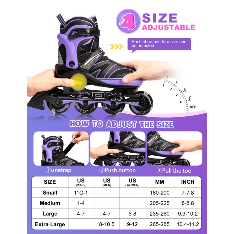Kids Adjustable Inline Skates with Light-Up Wheels for Girls Boys Ages 4-12