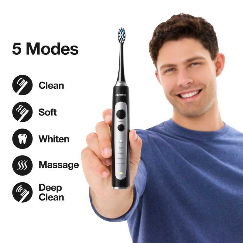 Electric Toothbrush with 5 Modes & 4 Brush Heads - Rechargeable & Waterproof