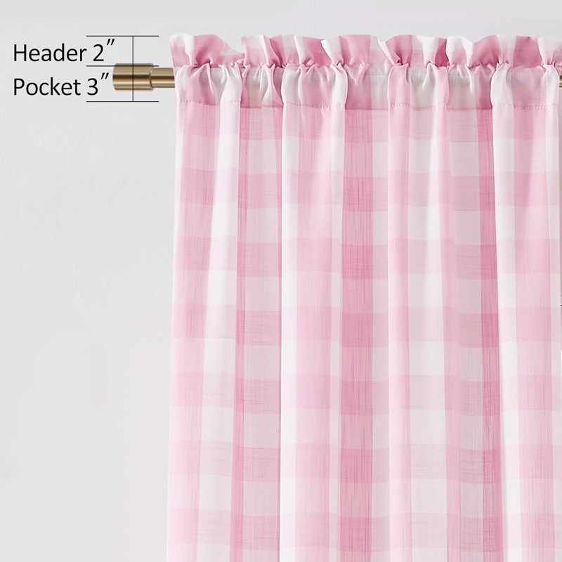 Buffalo Plaid Semi Sheer Curtains - Pink/White, 84 Inch Long, Pack of 2