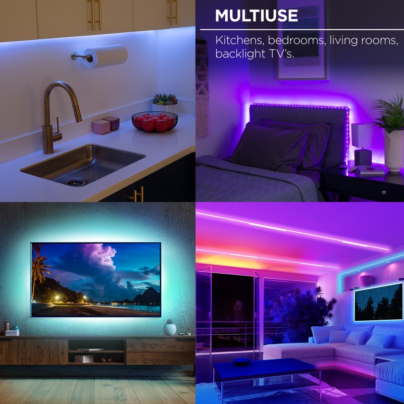 16ft Wi-Fi RGB LED Strip Lights - Dimmable, Weatherproof Smart Lighting Kit
