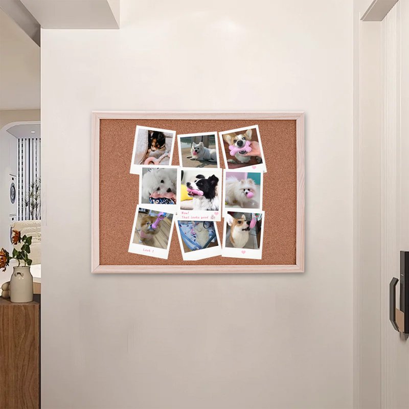 Wall Cork Bulletin Board with Traceless Hooks - Office & Home Memo Board, Natural Wood Frame, Size M