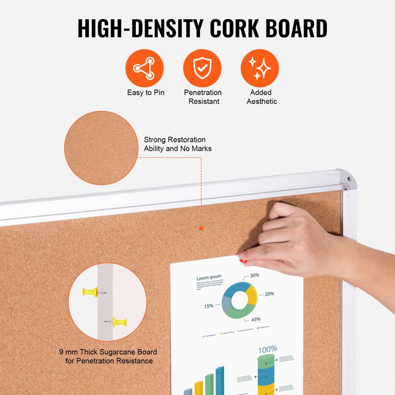 Lockable Enclosed Cork Board 36x24 Inches with Aluminum Frame for Office Home School