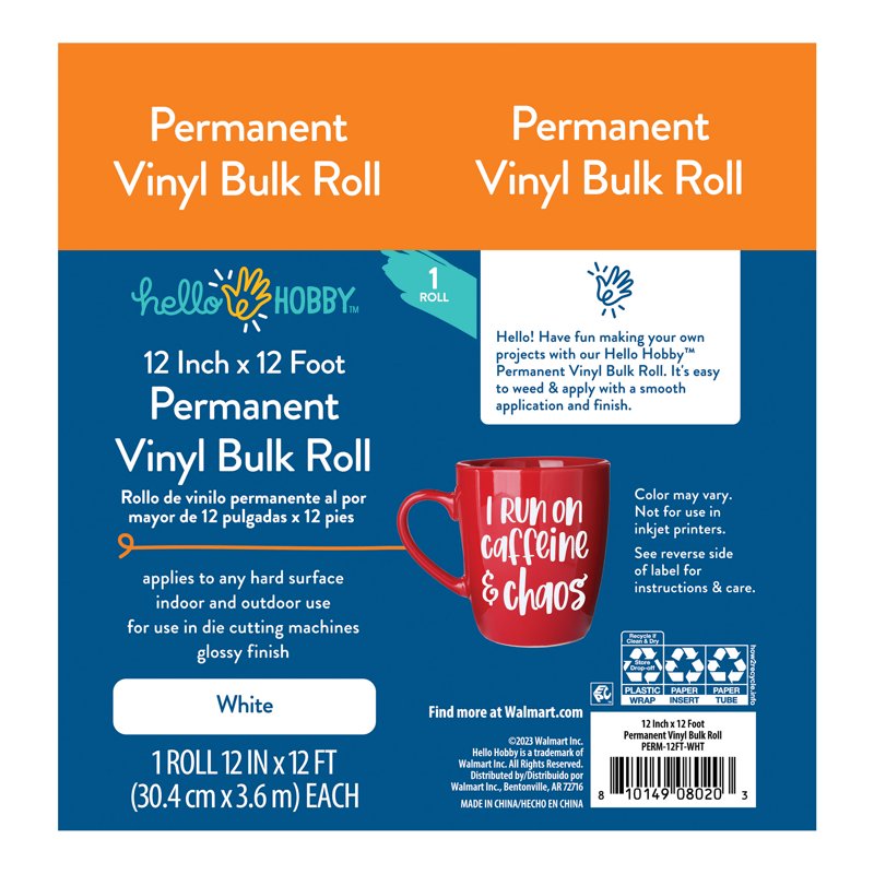 White Permanent Craft Vinyl Roll – Bulk 12x12 ft for DIY Projects & Decor