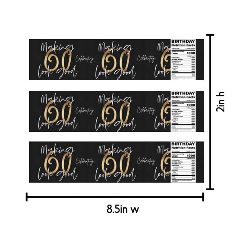 60th Birthday Water Bottle Labels Set of 12 - Celebrating 60 Look Good Party Favors