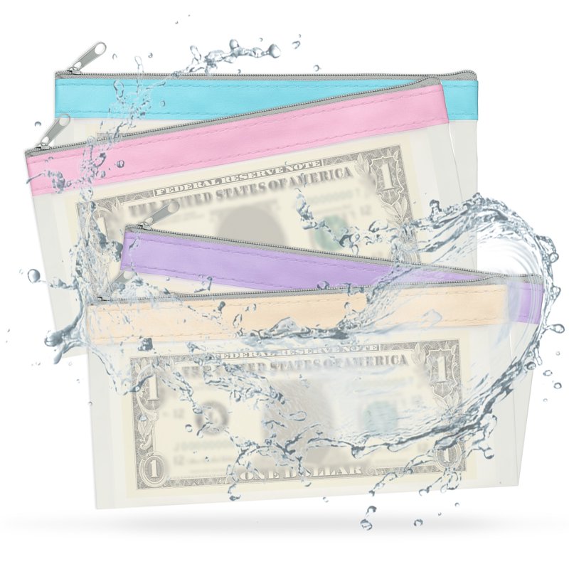 8.5x4 Inch Waterproof PVC Money Bags with Zipper - 8 Pack Clear Cash Deposit Pouches for Coins, Checks, Cosmetics, and Documents