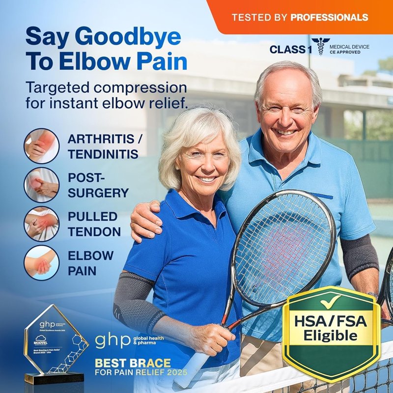 Elbow Support Brace 2 Pack - Breathable Compression Sleeves for Pain Relief and Stability