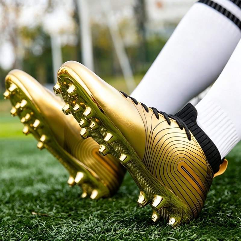 Men's Soccer Cleats High-Top Unisex Football Boots with Golden Soles - Outdoor & Indoor Training, 4, Gold