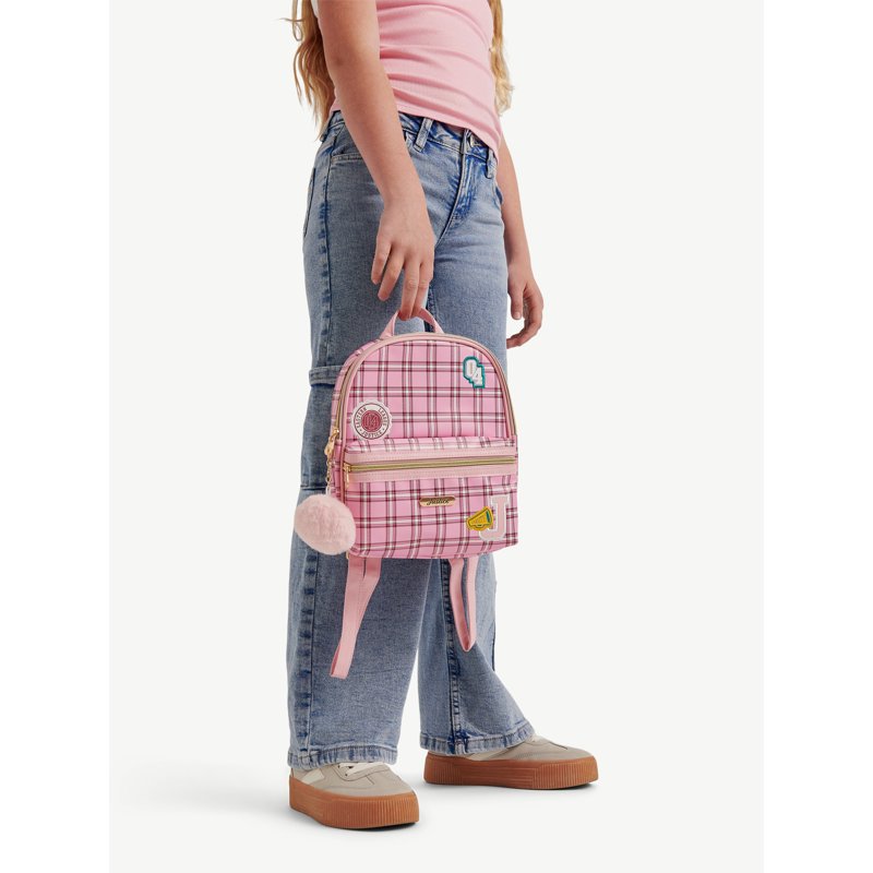 Girls Mini Backpack with Plaid Pattern and Adjustable Straps - Pink, Purple, Silver Options